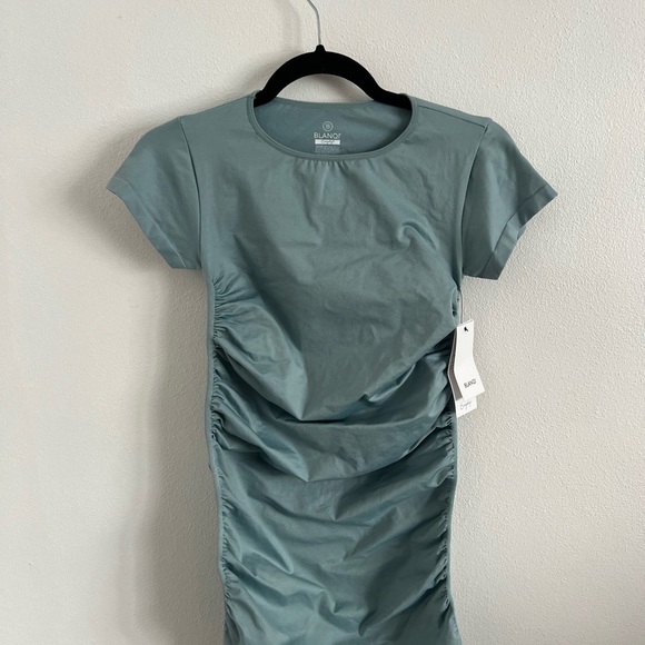 Blanqi Everyday Maternity Ruched Crewneck Minidress Sky Blue Size M/L NWT - Picture 3 of 6